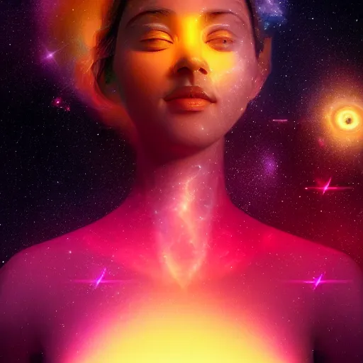 Image similar to A beautiful portrait of female cosmic being with a nebula as its body by Beeple, 8K, UHD , Trending on artstation.