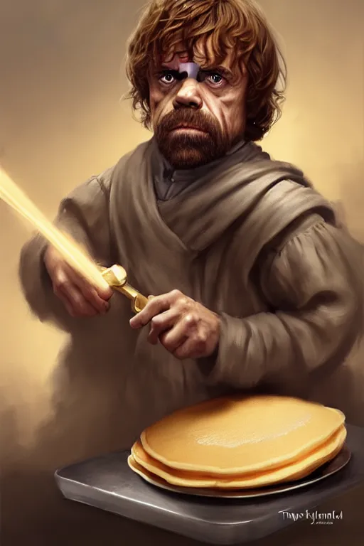 Image similar to tyrion lannister making pancakes animation pixar style, by magali villeneuve, artgerm, jeremy lipkin and michael garmash, rob rey and kentaro miura style, golden ratio, trending on art station