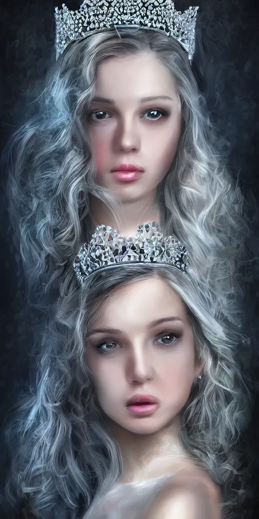 Prompt: princess holding her tiara, digital art, digital painting, ultra realistic, portrait, smooth, highly detailed