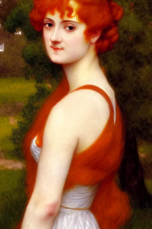 Prompt: jane austen orange red hair, painting by rossetti bouguereau, detailed art, artstation