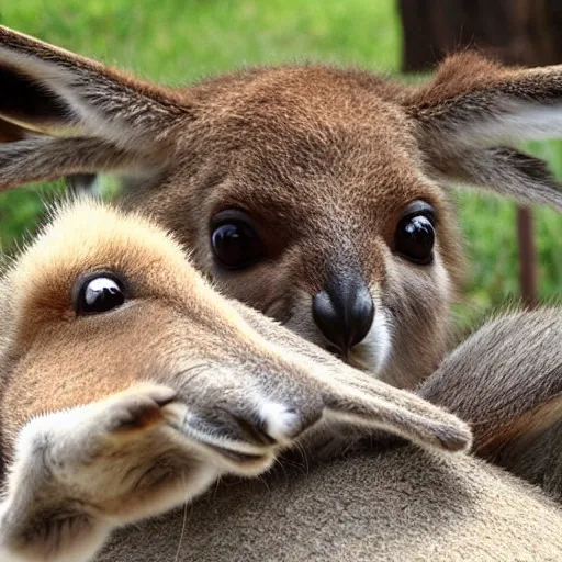 Image similar to <photograph><Kangaroo cute=true><sign readable=true>Hello Friends</sign></Kangaroo></photograph>