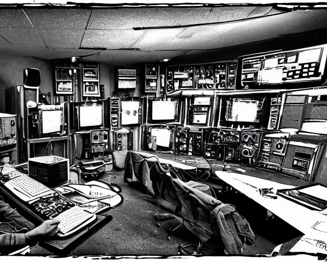 Prompt: inside the control room of the nightmare factory by bill siekniewicz, greyscale,