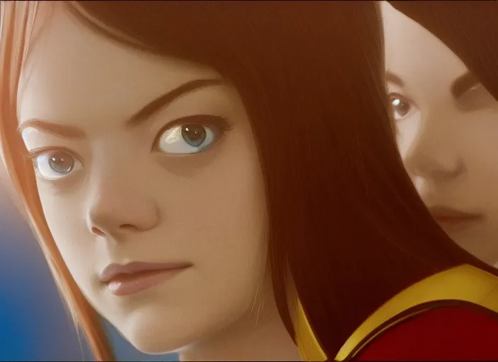 Image similar to a disney film still of emma stone as a star trek officer, finely detailed features, closeup of the face, perfect art, dusk, blue hour, gapmoe yandere grimdark, trending on pixiv fanbox, painted by greg rutkowski, makoto shinkai, takashi takeuchi, alphonse mucha, akihiko yoshida