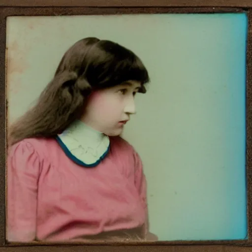 Image similar to a lonely girl in an empty room, colored daguerreotype, by Mackintosh, bright pastel colors,