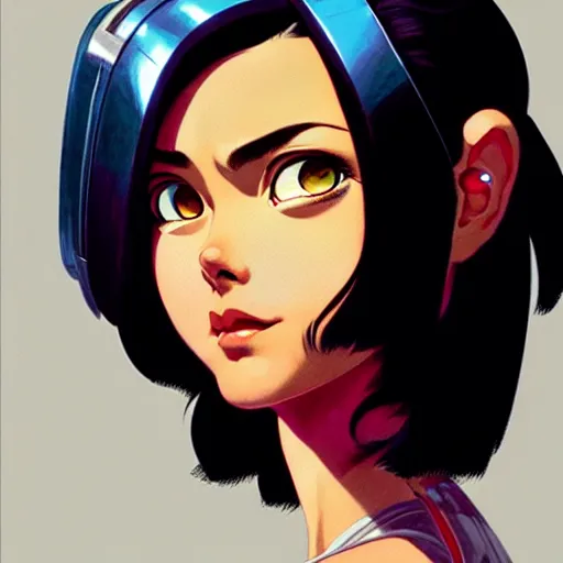 Image similar to head and shoulders portrait of battle angel alita, Apex Legends illustration, medium shot, intricate, elegant, highly detailed, digital art, ffffound, art by gil elvgren and greg manchess and sachin teng