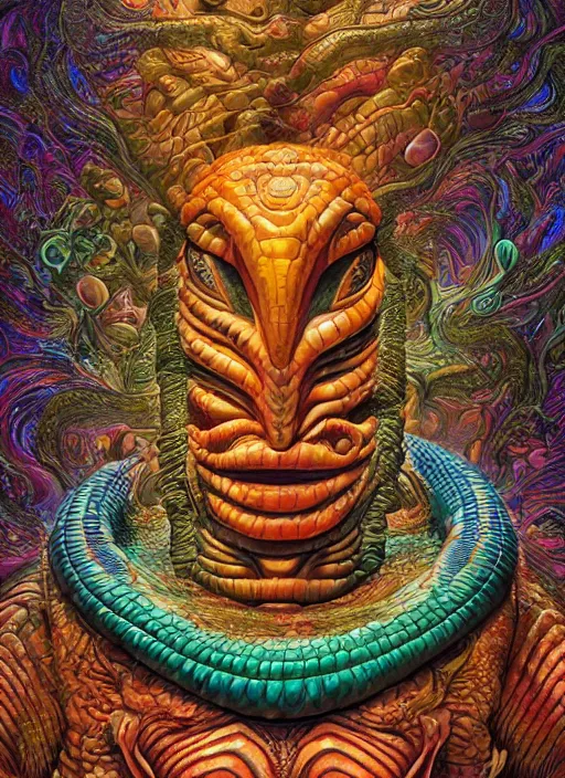 Prompt: a surreal portrait of elon musk as a psychedelic neural tiki reptile stone god figure by naoto hattori, android jones, and chris dyer, deep bold colors, galactic dmt entity, depth of field, intricate beautiful painting, billions of details, octane render, portal, 8 k, detailed vector, trending on artstation, cgisociety wow!!!!!