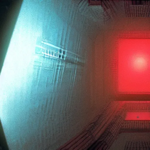 Image similar to Anaglyph portrait in a low angle shot of a space station at night, cyber punk, set design by Ed Wood, cinematography by Jim Jarmusch, composition by Hale Woodruff, background by Zdzisław Beksiński.