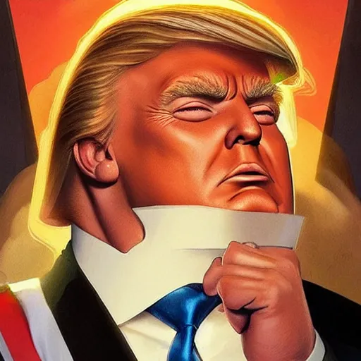 Image similar to “the ultimate gigachad, incredibly muscular Donald Trump, Donald Trump with chiseled jawline, trending on /r/moreplatesmoredates, oil on canvas artstation by J. C. Leyendecker and Edmund Blair Leighton and Charlie Bowater octane render”