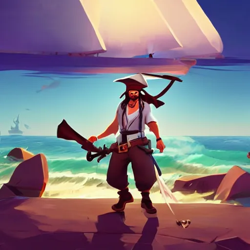 Image similar to painting jack the pirate on sea of thieves game avatar hero smooth face median photoshop filter cutout vector behance hd by jesper ejsing, by rhads, makoto shinkai and lois van baarle, ilya kuvshinov, rossdraws, illustration, art by ilya kuvshinov and gustav klimt