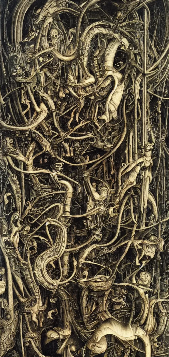 Prompt: an incredibly detailed masterpiece collaborative painting by bosch and Giger, ornate, detailed, high resolution, wow!, intricate