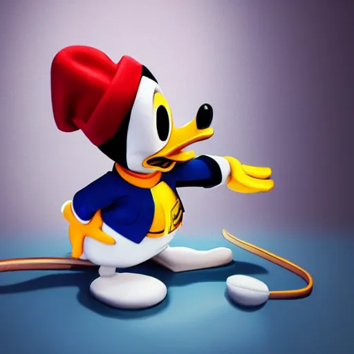 Image similar to donald duck is kicking heroin, portrait, photorealism, oil painting, octane render, hyper detailed.