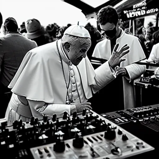 Image similar to the pope on the dj decks