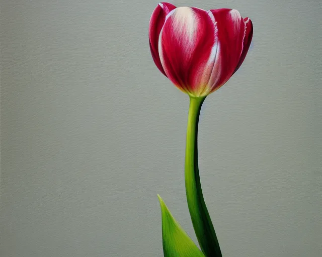 Image similar to rule of thirds intricate inside the tulip extreme closeup on a table - - a journey inside the physiology of plants, an ultrafine detailed painting by rafal olbinski, behance contest winner, pop surrealism, detailed painting, very detailed, minimalist, skeuomorphic, airbrush art