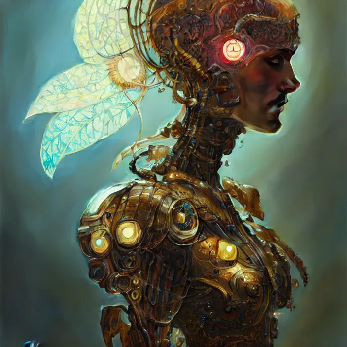 Image similar to organic cyborg, brightly backlit, diffuse lighting, fantasy, intricate, elegant, highly detailed, lifelike, photorealistic, digital painting, artstation, illustration, concept art, smooth, sharp focus, art by john collier and albert aublet and krenz cushart and artem demura and alphonse mucha