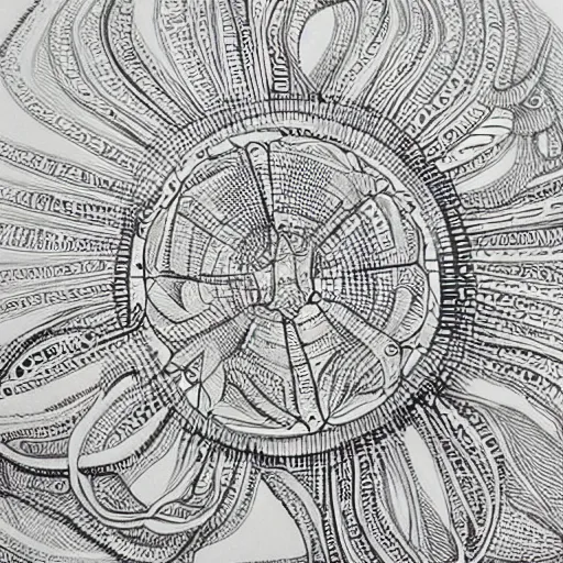 Image similar to infinite dimensions draw in intricate detail with micron black ink on large parchment