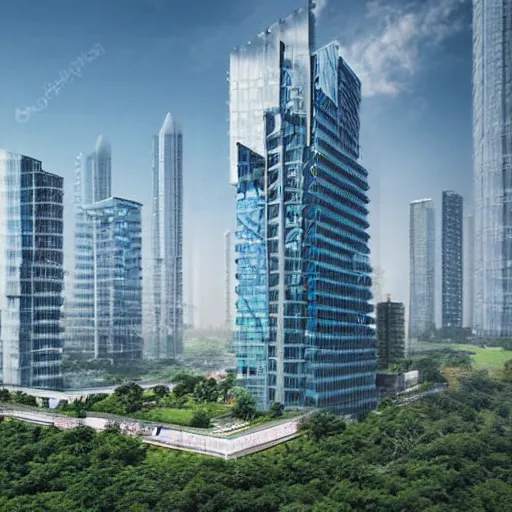 Image similar to realistic building, monster, shenzhen, wide landscape