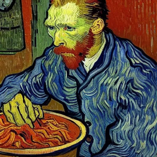 Prompt: van gogh eating kimchi