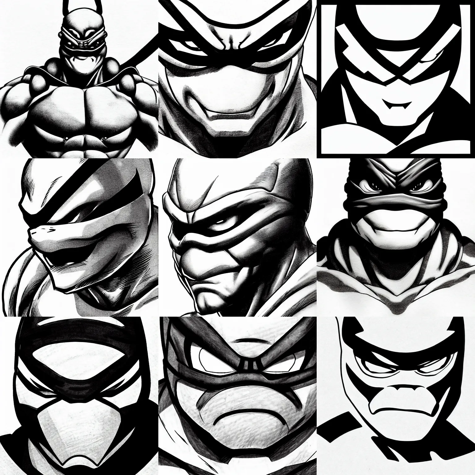 Prompt: anthropomorphic ninja turtle!!! jim lee!!! face macro shot!!! flat! ink sketch grayscale by jim lee close up in the style of jim lee, ninja! battle rugged hulk turtle animal superhero random angle by jim lee