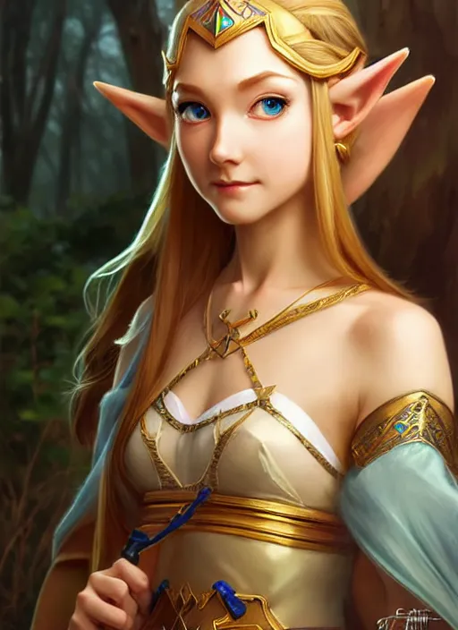 Image similar to perfectly detailed princess zelda!! blessed by nature with ever - increasing physical mental perfection, symmetrical! intricate, sensual features, highly detailed, biblical divine holy perfection!! digital painting, artstation, concept art, smooth, sharp focus, illustration, art by artgerm and greg rutkowski and alphonse mucha