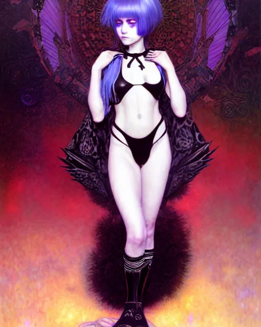 Image similar to portrait of beautiful cute young goth maiden girl with short white hairs in warhammer bikini armor, art by ( ( ( kuvshinov ilya ) ) ) and wayne barlowe and gustav klimt and artgerm and wlop
