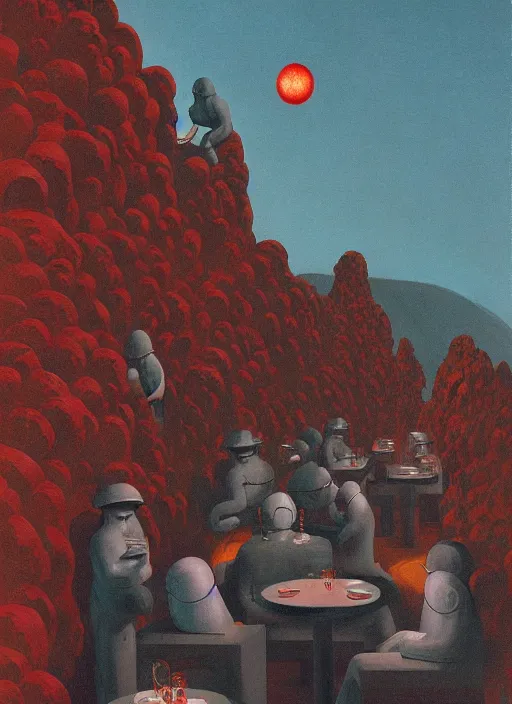 Image similar to spherical lava people at restaurant Edward Hopper and James Gilleard, Zdzislaw Beksinski highly detailed