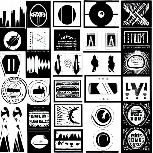 Prompt: beautiful cool graphic design for pitchfork festival, bauhaus style photo collage stickers bold text design