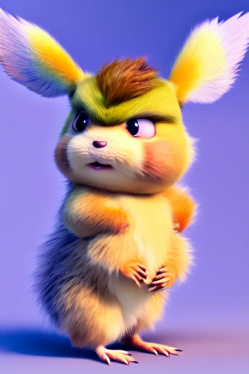 Image similar to high quality 3 d render hyperrealist very cute multipastel fluffy! happy griffin chipmunk hybrid with fluffy wings!, vray smooth, in the style of detective pikachu, hannah yata charlie immer, dramatic yellow light, low angle, uhd 8 k, sharp focus