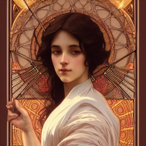 Image similar to portrait of nimueh, elegant, art nouveau, tarot card, highly detailed, digital painting, artstation, concept art, smooth, sharp focus, illustration, art by artgerm and greg rutkowski and alphonse mucha and william - adolphe bouguereau