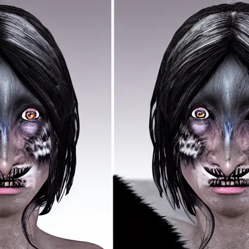 Image similar to woman transforming into a werewolf at night and covered with black realistic fur, ultra detail, unreal engine 5, 8 k