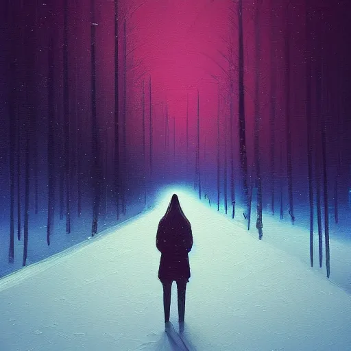 Image similar to a painting of a person standing in the snow, a surrealist painting by alena aenami, deviantart, nuclear art, dystopian art, apocalypse landscape, surrealist