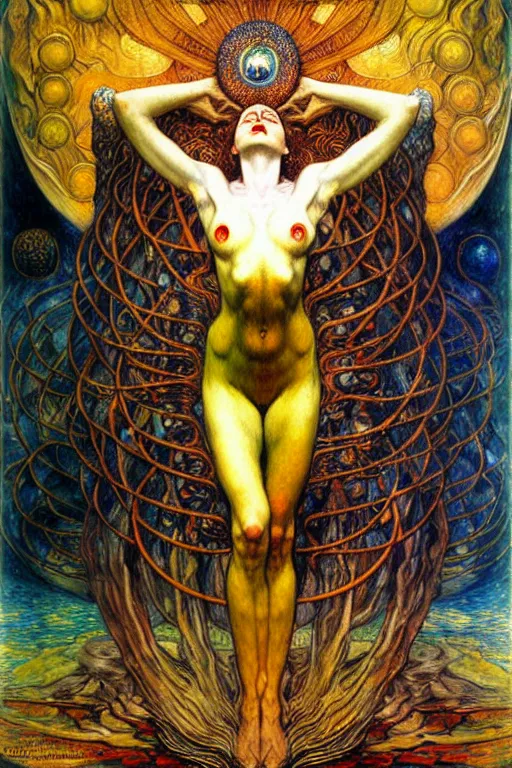 Image similar to Divine Chaos Engine by Karol Bak, Jean Delville, William Blake, Gustav Klimt, and Vincent Van Gogh, symbolist, visionary