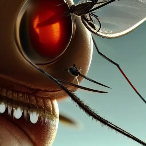 Image similar to close up of a mosquito but his body is replaced by a single human eyeball , made by Stanley Artgerm Lau, WLOP, Rossdraws, ArtStation, CGSociety, concept art, cgsociety, octane render, trending on artstation, artstationHD, artstationHQ, unreal engine, 4k, 8k,