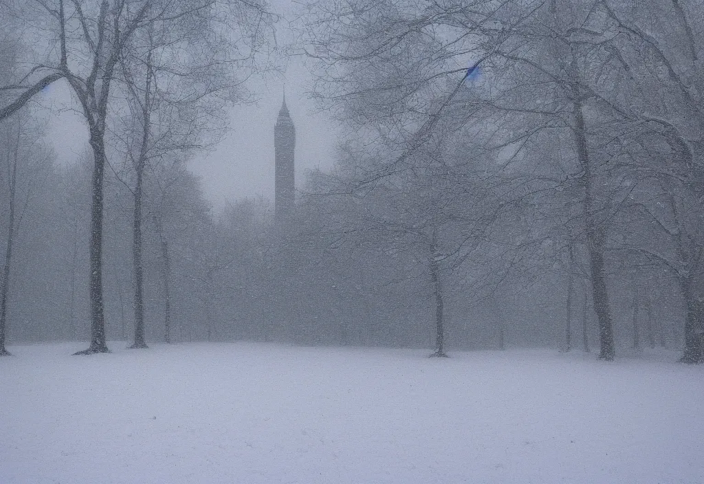 Prompt: big ben covered in snow in a snowy forest in the style of claude monet, digital art.