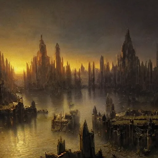 Prompt: irithyll of the boreal valley from dark souls 3, beautiful extremely detailed landscape oil on canvas in the style of 1 9 th century hudson river school of art