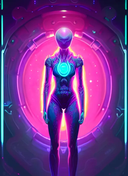 Prompt: a machine alien faceless glowing liquefied stardust adventurer, dnd fantasy character, full body portrait, glowing neon skin, magical aura, ultra realistic, intricate, elegant, highly detailed, digital painting, artstation, smooth, sharp, focus, illustration, art by artgerm and greg rutkowski and alphonse mucha and dan mumford, sacred geometry