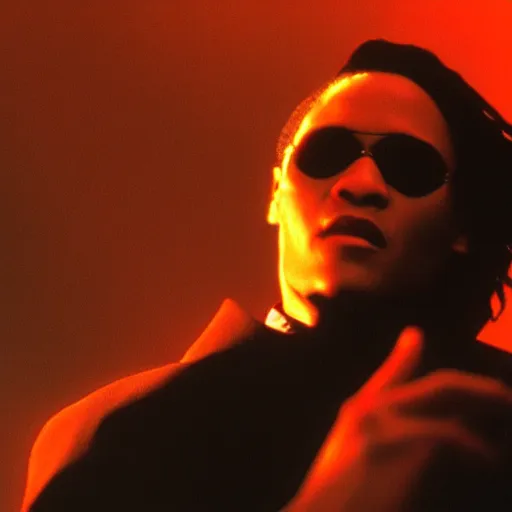 Image similar to morpheus from the matrix, blue red pill, black background, dramatic lighting, cinematic composition