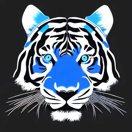 Prompt: the outline of the face of an electric blue tiger, black background