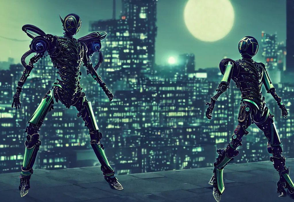 Prompt: mech belted kamen rider dynamic pose, human structure concept art, human anatomy, full body hero, intricate detail, hyperrealistic art and illustration by a. k. a limha lekan a. k. a maxx soul and alexandre ferra, global illumination, blurry and sharp focus, on future tokyo night rooftop, frostbite engine