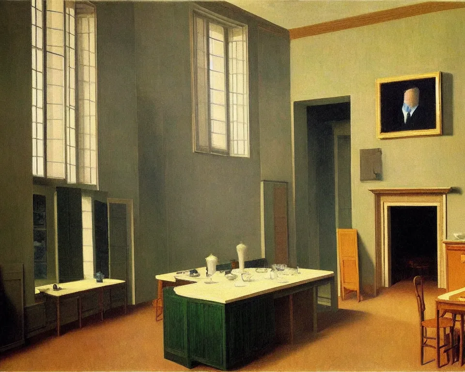 Prompt: achingly beautiful painting of a sophisticated, well - decorated kitchen by rene magritte, monet, and turner.