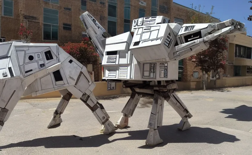 Image similar to a starwars at - at made of pizza