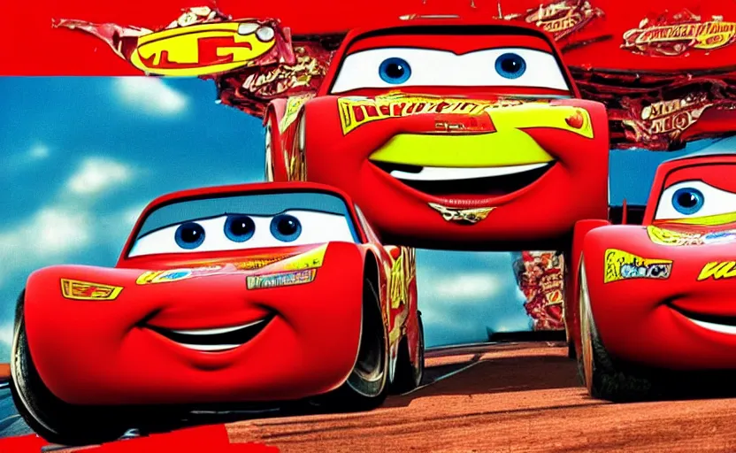 Prompt: lightning mcqueen and sally from cars in a fractal, cookbook photo, romance novel cover, in 1 9 9 5, y 2 k cybercore, industrial photography, still from a ridley scott movie