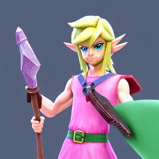 Image similar to Link from The Legend of Zelda in a pink dress, fully detailed, high quality , 4k , octane render , soft lightening , masterpiece