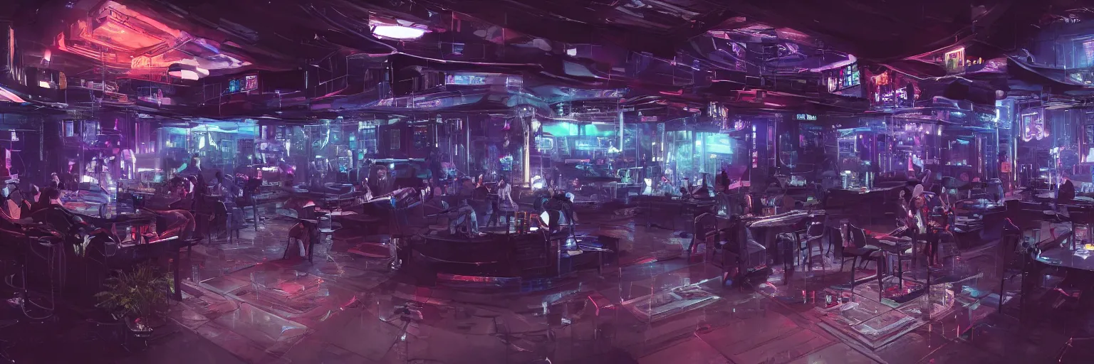 Image similar to interior of the cyberpunk night adult club