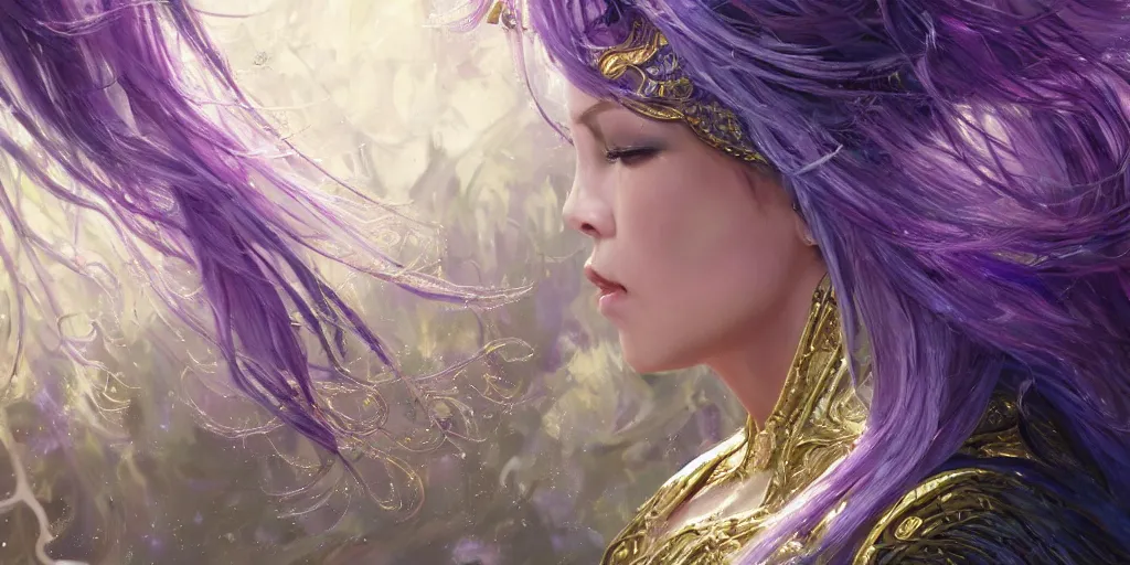 Image similar to wide angle, opulescent purple panther, metallic silver and ice color reflected crystal hair, leaping from babaob tree, fantasy, intricate, very beautiful, elegant, golden light, highly detailed, digital painting, artstation, concept art, smooth, sharp focus, unreal engine, art by wlop and tian zi and alphonse mucha