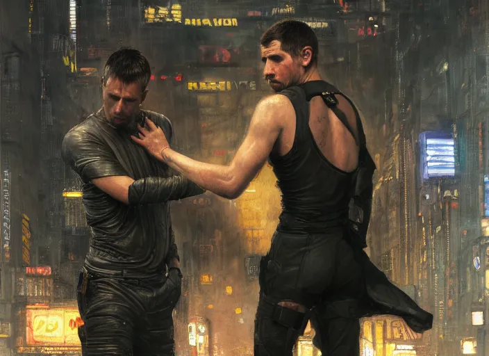 Prompt: blade runner disposing of android ( blade runner 2 0 4 9, dystopian, cyberpunk 2 0 7 7 character design ). orientalist portrait by john william waterhouse and james gurney and theodore ralli and nasreddine dinet, oil on canvas. cinematic, hyper realism, realistic proportions, dramatic lighting, high detail 4 k