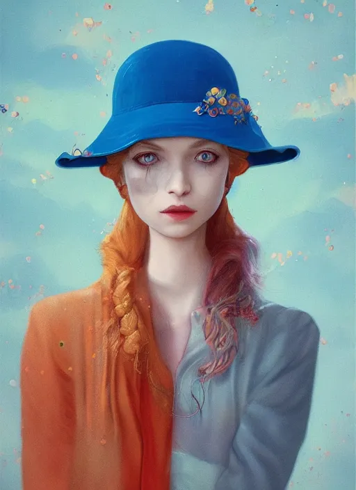 Image similar to blue eyes girl with transparent hat :: by Martine Johanna and Simon Stålenhag and Chie Yoshii and wlop and Guillermo del toro :: ornate, dynamic, particulate, rich colors, elegant, centered, artstation, smooth, sharp focus, octane render, 3d