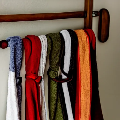 Image similar to a bathrobe belt on a towel rack