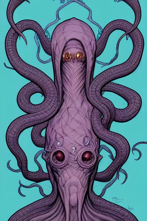 Prompt: comic cover art of an illithid, dnd, high fantasy digital illustration, by jenny frison and sana takeda, intricate details, stunning inking lines, flat colors, 4 k, hd, artstation