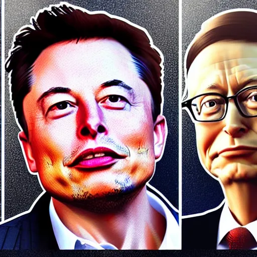 Image similar to UHD photorealistic Elon Musk playing poker with Satoshi Nakamoto, Klaus Schwab, and Bill Gates, trending on Artstation, hyperrealistic, correct details, symmetrical faces, accurate faces,