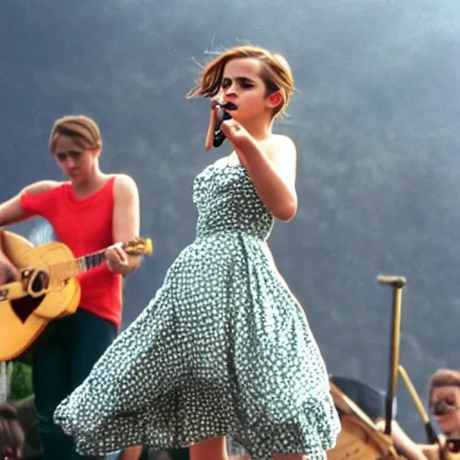 Image similar to Emma Watson performing at Woodstock